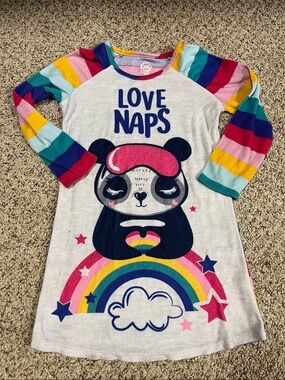 🍀6/$20 Love Naps Panda Rainbow Nightgown - Colorful Striped Sleeves